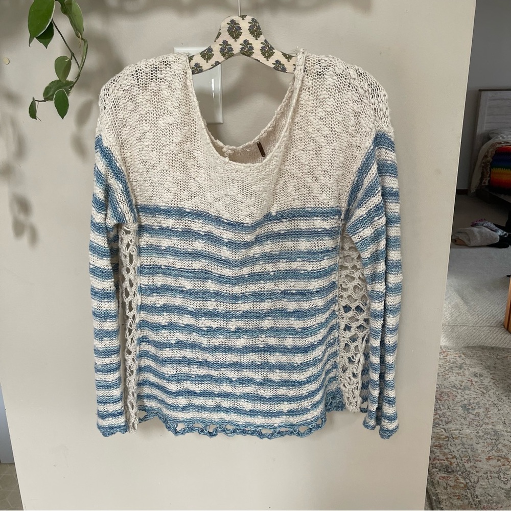 Blue and White Free People Sweater